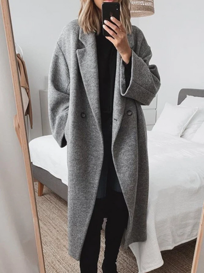 Women's Winter Coat Black Oversized Wool Blend Longline - 2