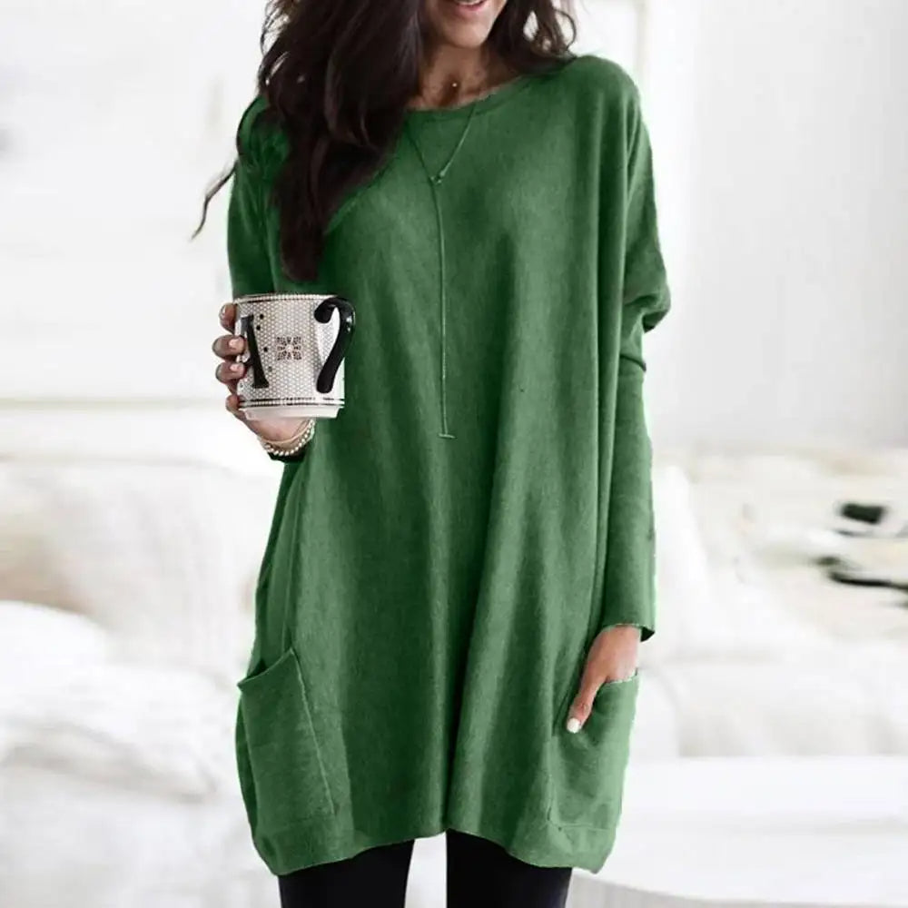 Women's Oversized Sweater - Long Sleeve Crew Neck with Pockets, Soft Cotton Blend 5