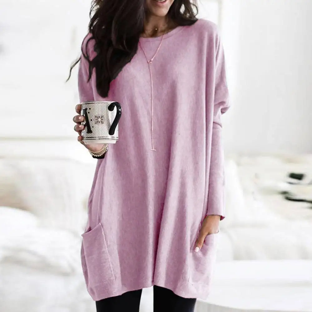 Women's Oversized Sweater - Long Sleeve Crew Neck with Pockets, Soft Cotton Blend 6