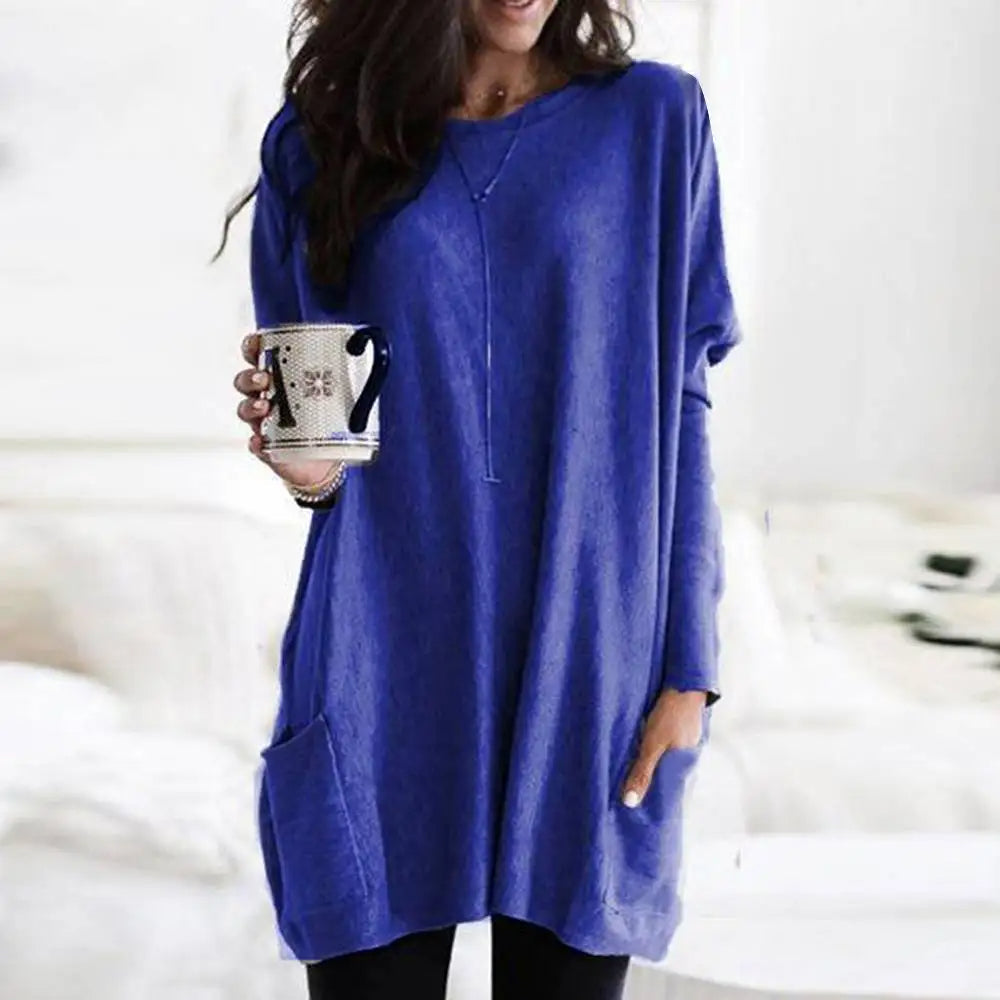 Women's Oversized Sweater - Long Sleeve Crew Neck with Pockets, Soft Cotton Blend 9