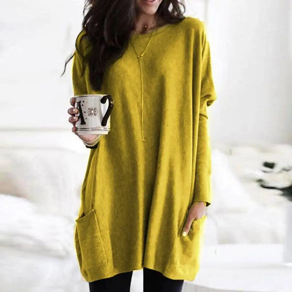 Women's Oversized Sweater - Long Sleeve Crew Neck with Pockets, Soft Cotton Blend 10