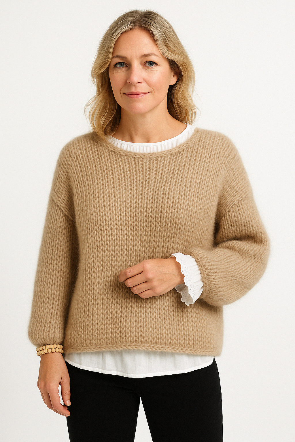 Womens Oversized Chunky Knit Sweater - Longline Crew Neck Drop Shoulder 1