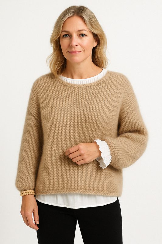 Womens Oversized Chunky Knit Sweater - Longline Crew Neck Drop Shoulder 1
