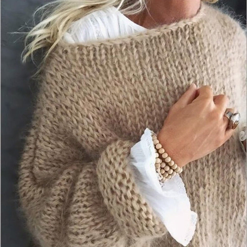 Womens Oversized Chunky Knit Sweater - Longline Crew Neck Drop Shoulder 5