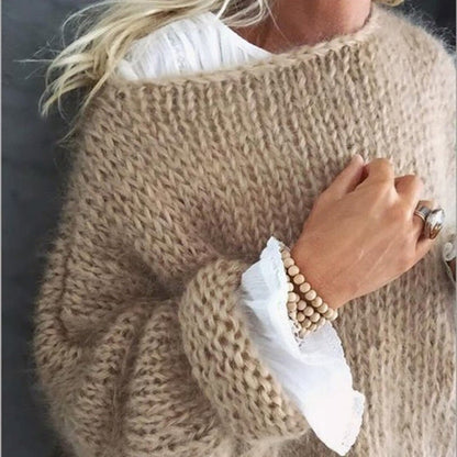 Womens Oversized Chunky Knit Sweater - Longline Crew Neck Drop Shoulder 5
