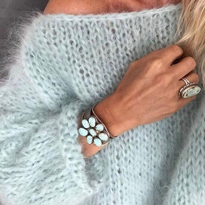 Womens Oversized Chunky Knit Sweater - Longline Crew Neck Drop Shoulder 7