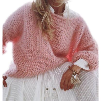 Womens Oversized Chunky Knit Sweater - Longline Crew Neck Drop Shoulder 8