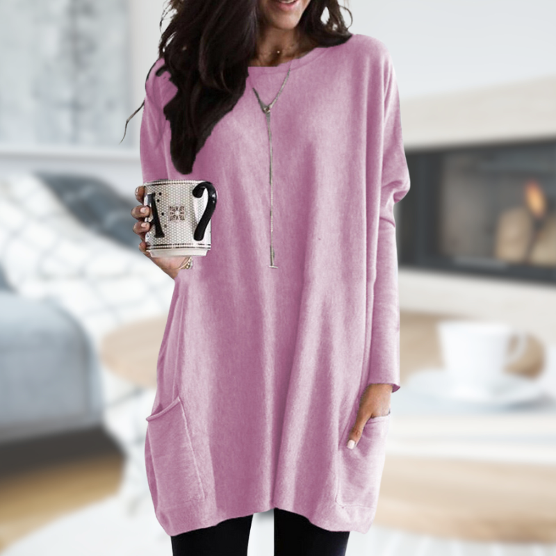 Womens Oversized Tunic Sweater - Soft Knit, Long Sleeve, Round Neck with Front Pocket 2