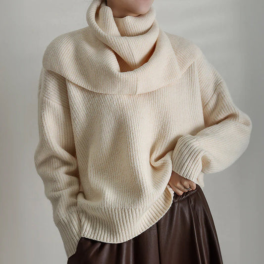 Women's Oversized Sweater - Ribbed Knit Turtleneck, Relaxed Fit Acrylic Blend 1