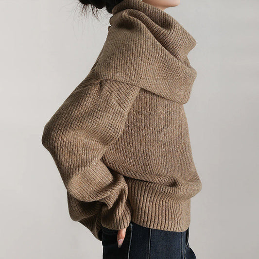 Women's Oversized Sweater - Ribbed Knit Turtleneck, Relaxed Fit Acrylic Blend 2