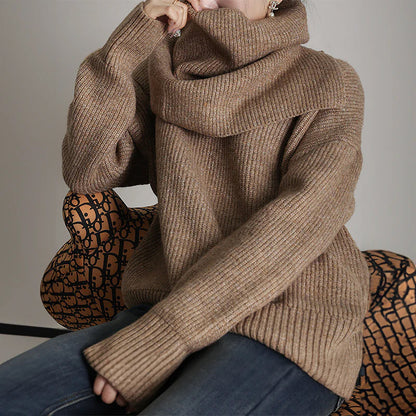 Women's Oversized Sweater - Ribbed Knit Turtleneck, Relaxed Fit Acrylic Blend 5