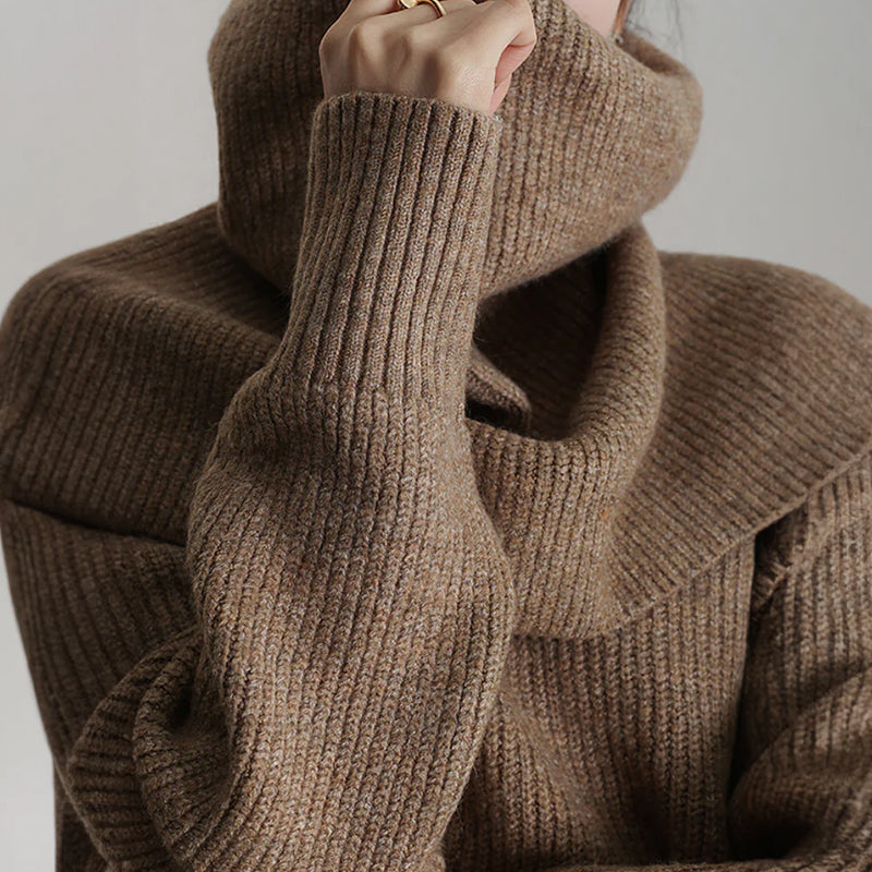 Women's Oversized Sweater - Ribbed Knit Turtleneck, Relaxed Fit Acrylic Blend 6
