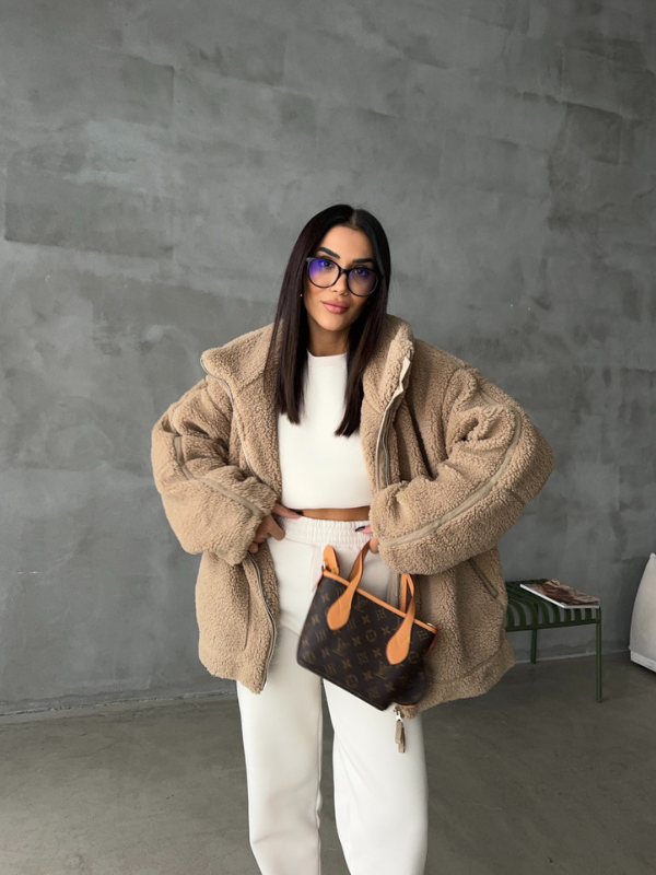 Women's Oversized Jacket Black High Collar Polyester - 3