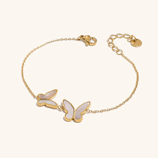Women's Pearl Bracelet Gold Stainless Steel Butterfly Design 0