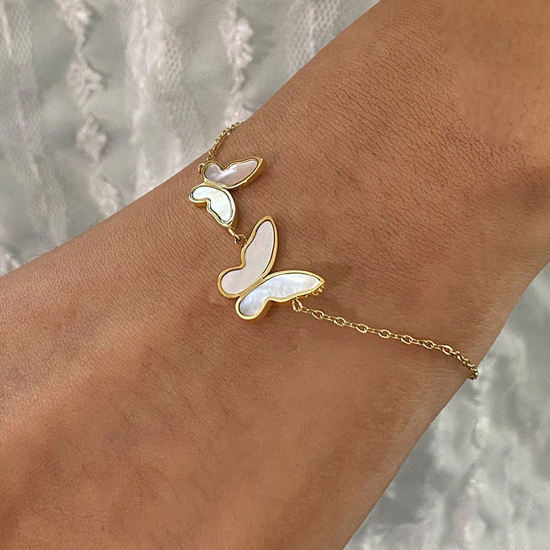 Women's Pearl Bracelet Gold Stainless Steel Butterfly Design 1