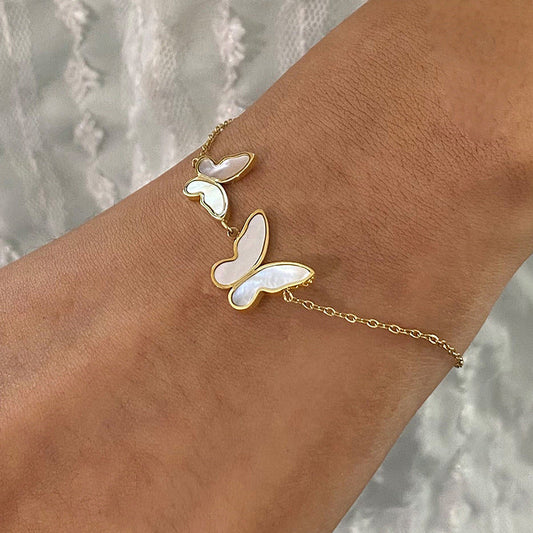 Women's Pearl Bracelet Gold Stainless Steel Butterfly Design 1