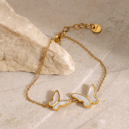 Women's Pearl Bracelet Gold Stainless Steel Butterfly Design 2