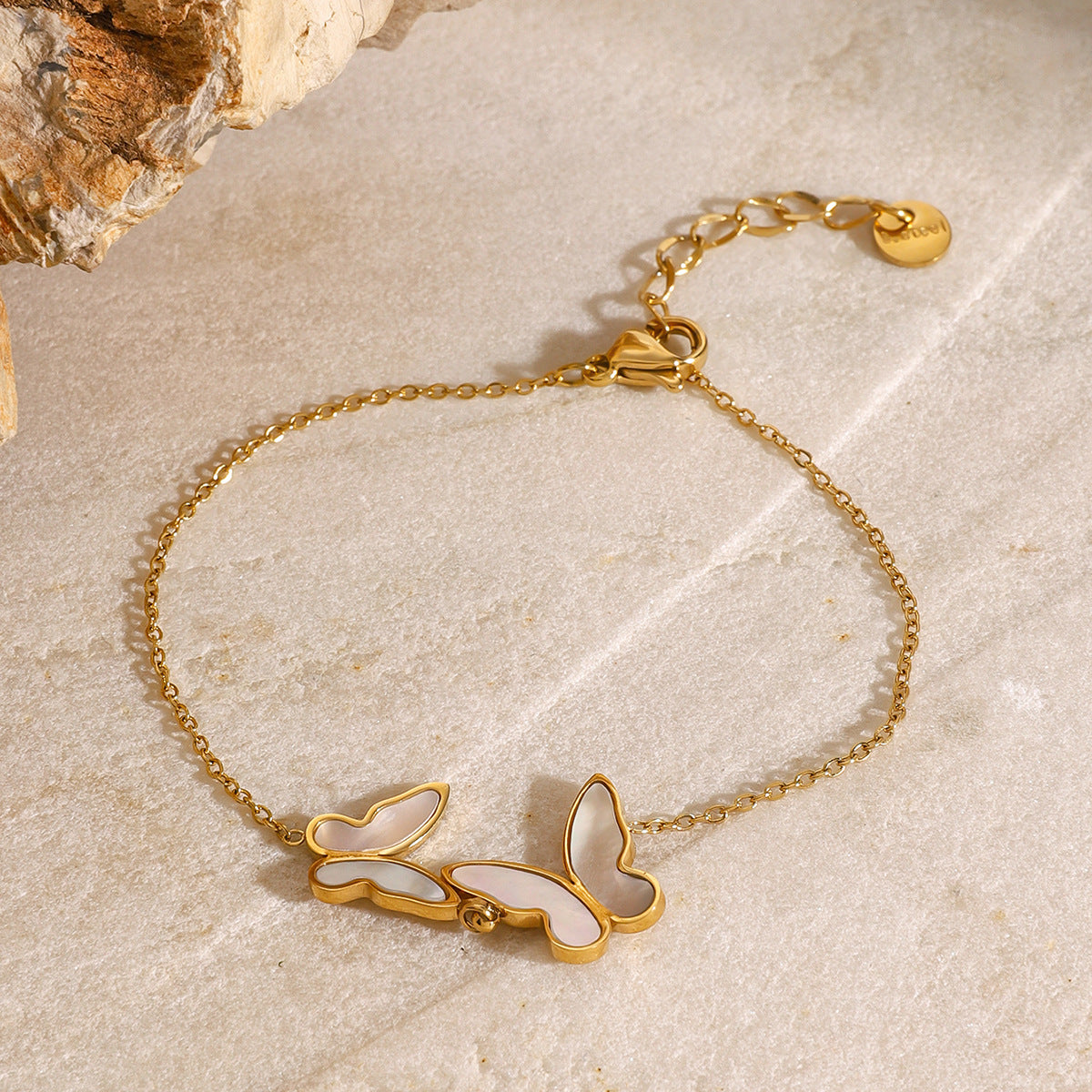 Women's Pearl Bracelet Gold Stainless Steel Butterfly Design 3