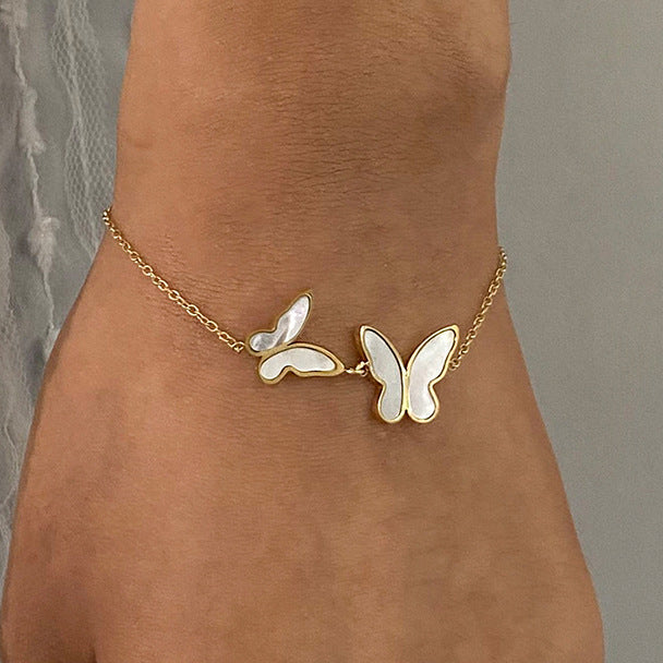 Women's Pearl Bracelet Gold Stainless Steel Butterfly Design 4