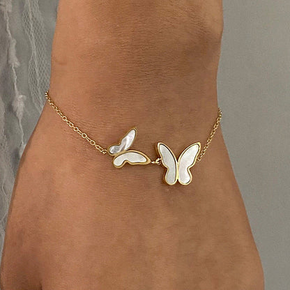 Women's Pearl Bracelet Gold Stainless Steel Butterfly Design 4