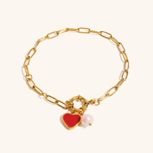 Women's Pearl Bracelet Gold Stainless Steel Heart Pendant 0