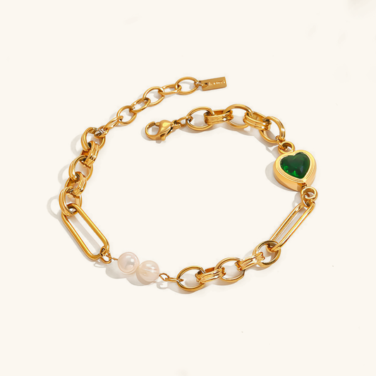 Women's Pearl Bracelet Green Stainless Steel-Plated 18k Gold 0