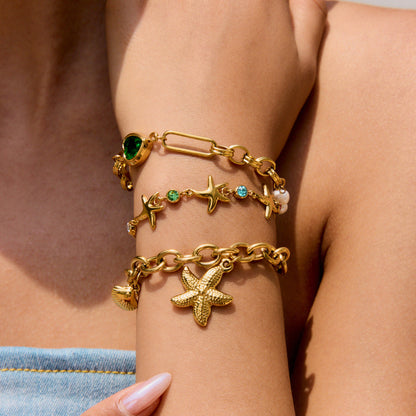 Women's Pearl Bracelet Green Stainless Steel-Plated 18k Gold 4