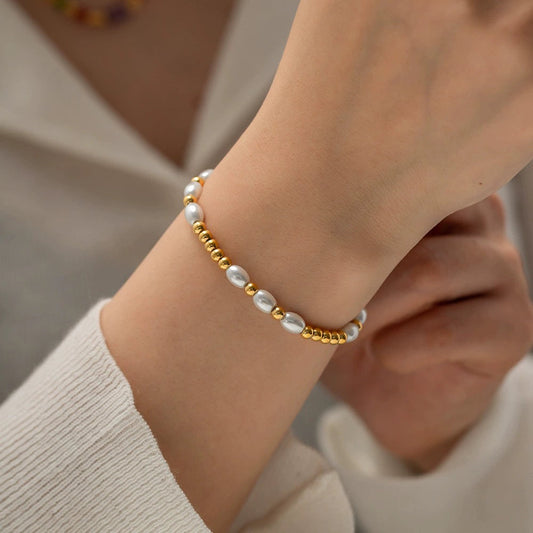 Women's Pearl Bracelet White Gold Stainless Steel 1