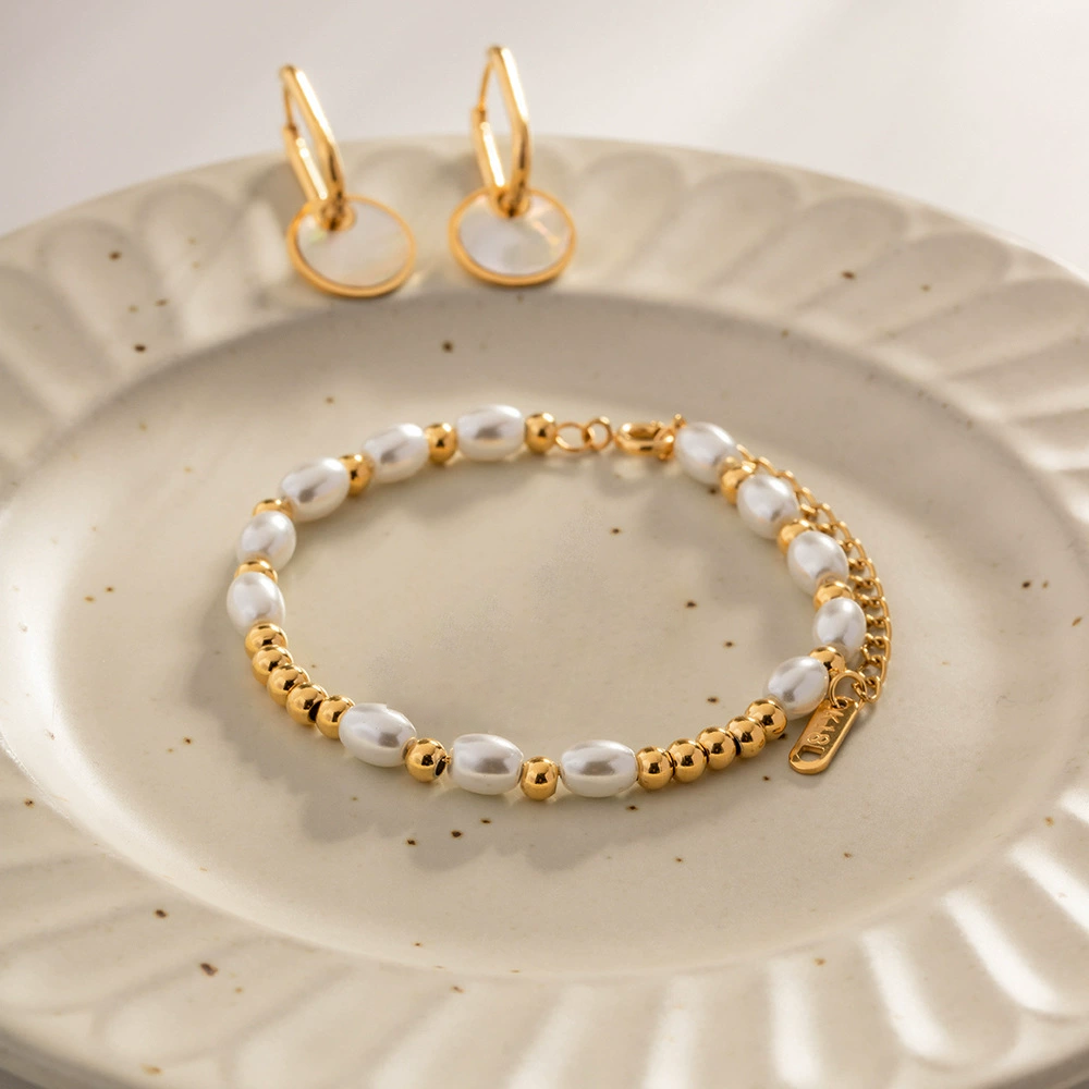Women's Pearl Bracelet White Gold Stainless Steel 3
