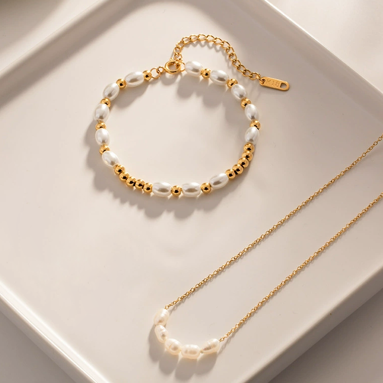 Women's Pearl Bracelet White Gold Stainless Steel 4