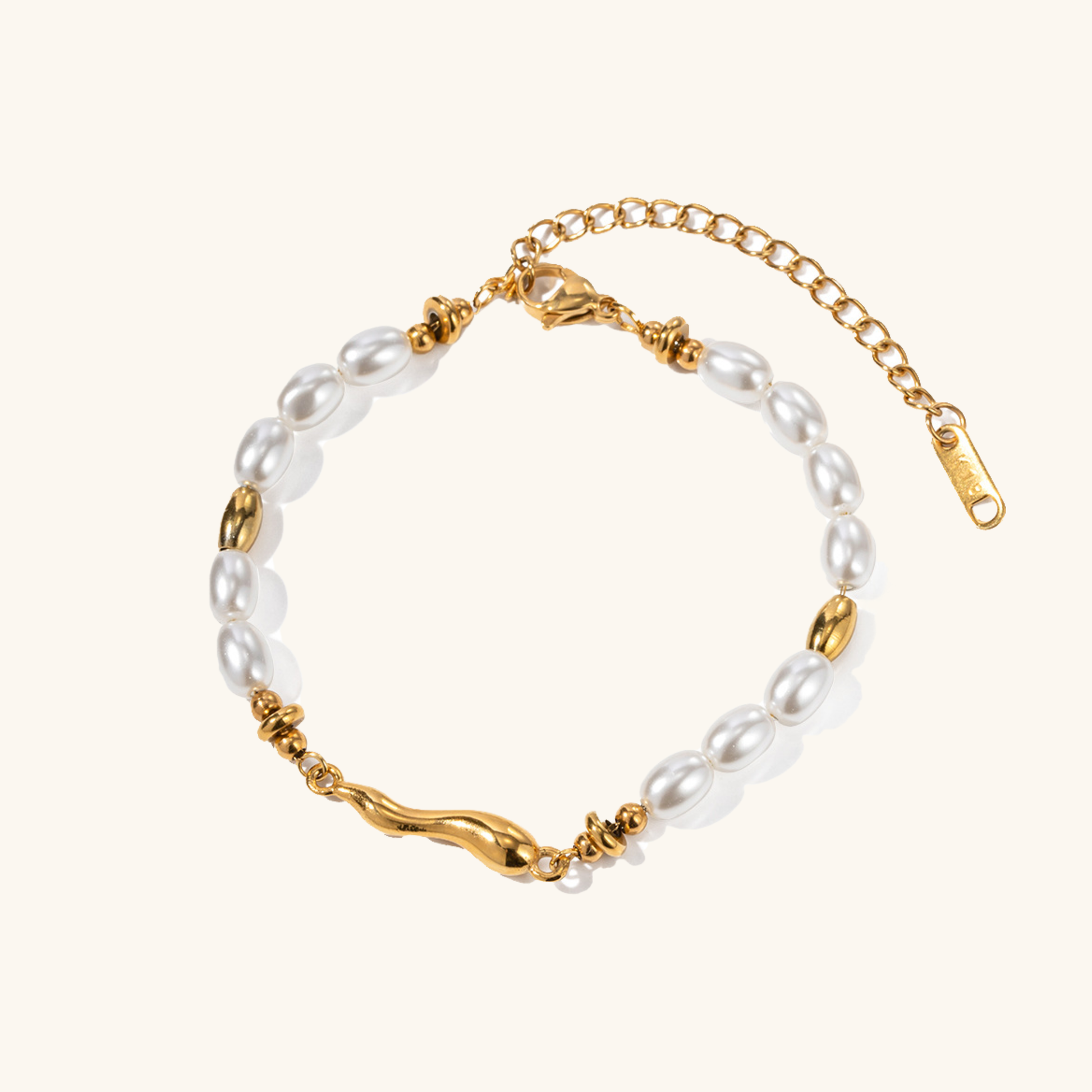 Women's Pearl Bracelet White Stainless Steel-Plated 18k Gold 0