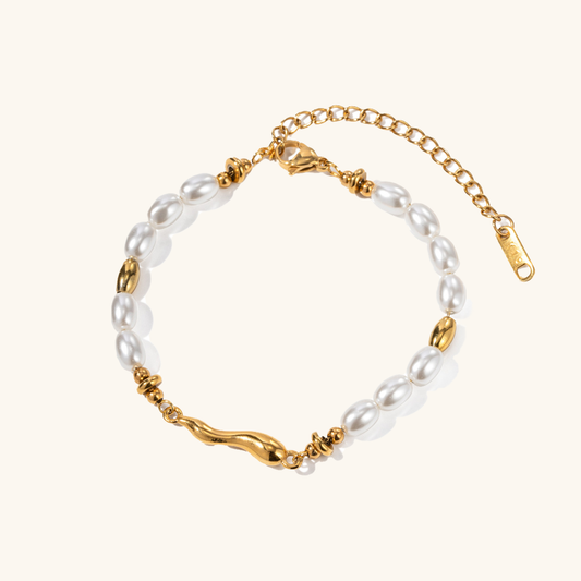 Women's Pearl Bracelet White Stainless Steel-Plated 18k Gold 0