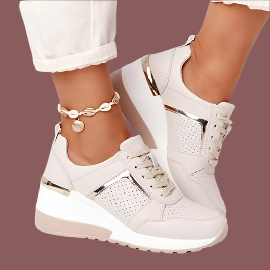 Women’s Platform Sneakers with Breathable Upper and Metallic Accents – Stylish Casual Footwear 0