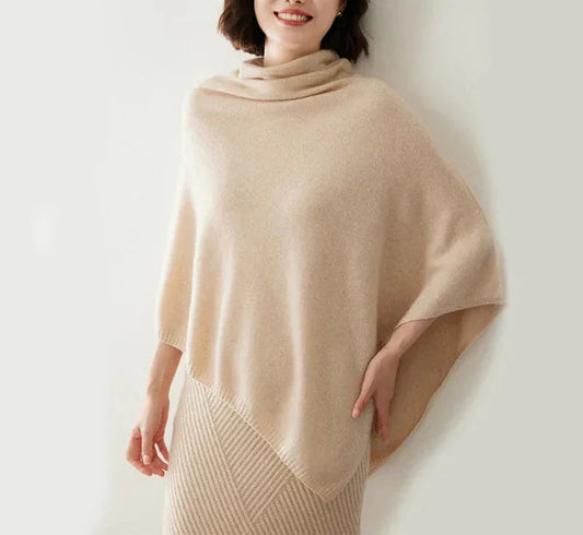 Oversized Wool Blend Poncho Top with Cowl Neck and Asymmetrical Hem – Women's Fall Fashion 1