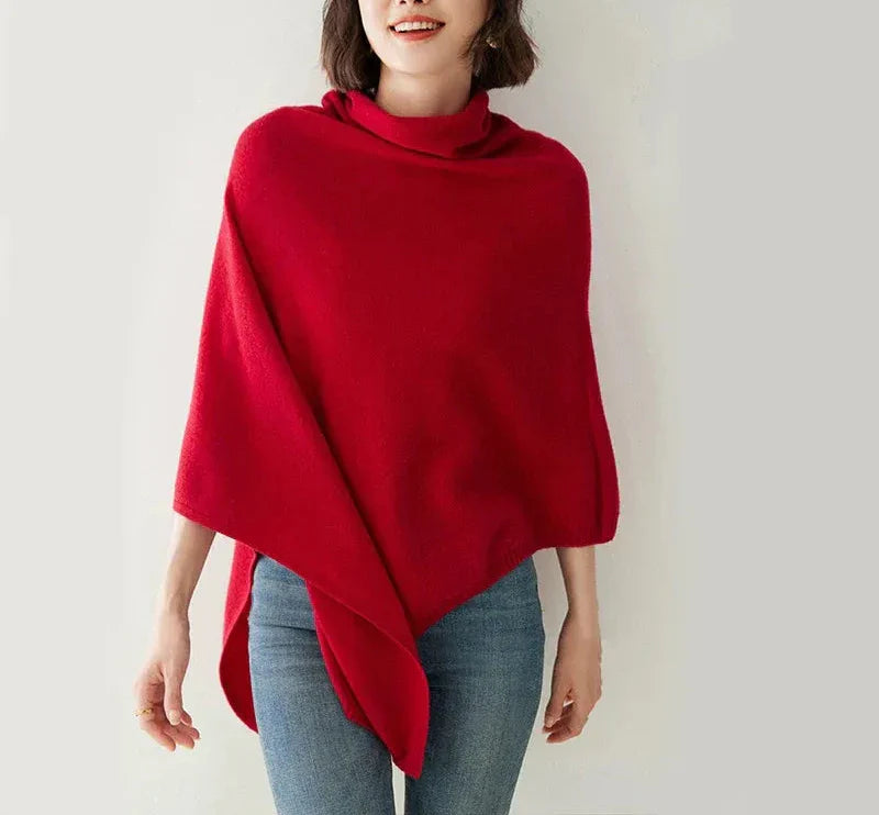 Oversized Wool Blend Poncho Top with Cowl Neck and Asymmetrical Hem – Women's Fall Fashion 3