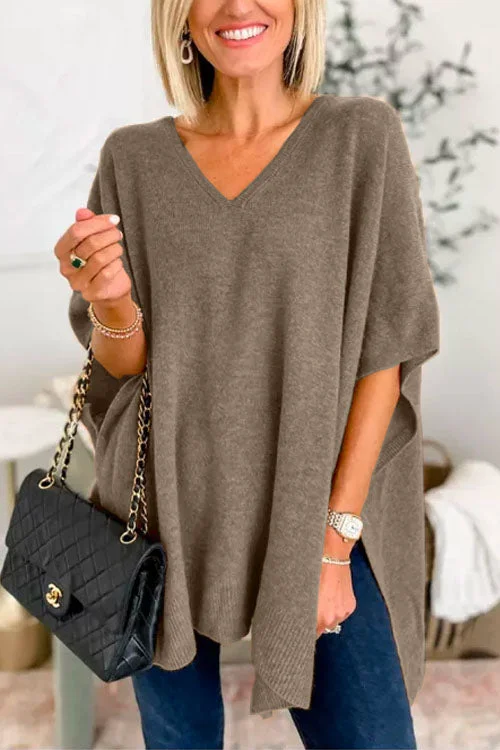 Womens Relaxed Fit Poncho – Soft Knit V-Neck Layering Piece for Casual Wear 1
