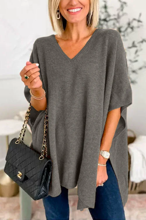 Womens Relaxed Fit Poncho – Soft Knit V-Neck Layering Piece for Casual Wear 2