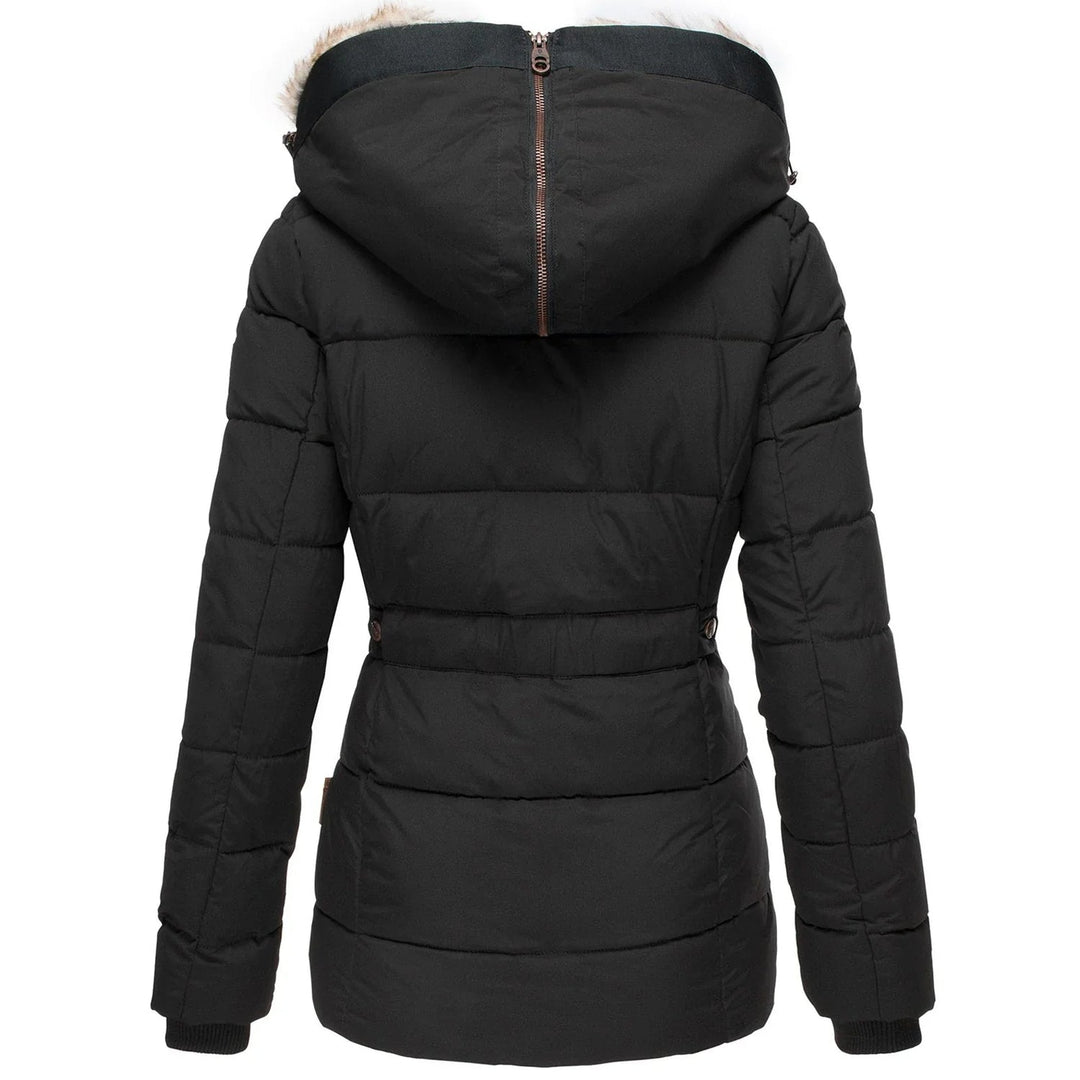 Women's Black Puffer Jacket Slim Fit Polyester with Hood - 7