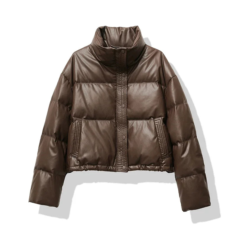 Women's Puffer Jacket Black Quilted - 1