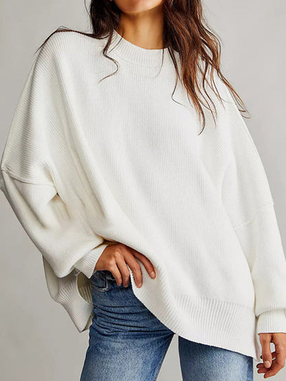 Womens Oversized Sweater - Black Soft Knit with Side Slits, Casual Long Sleeve 11