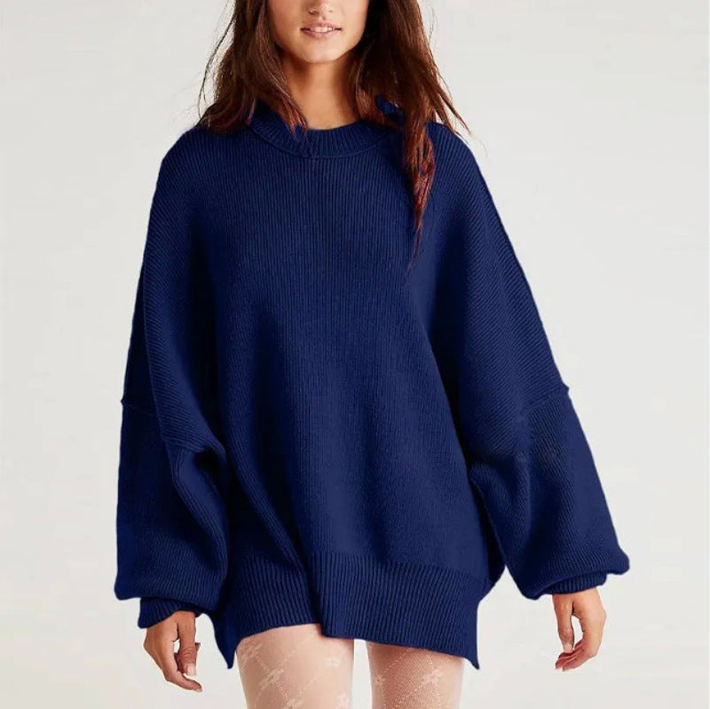 Womens Oversized Sweater - Black Soft Knit with Side Slits, Casual Long Sleeve 12