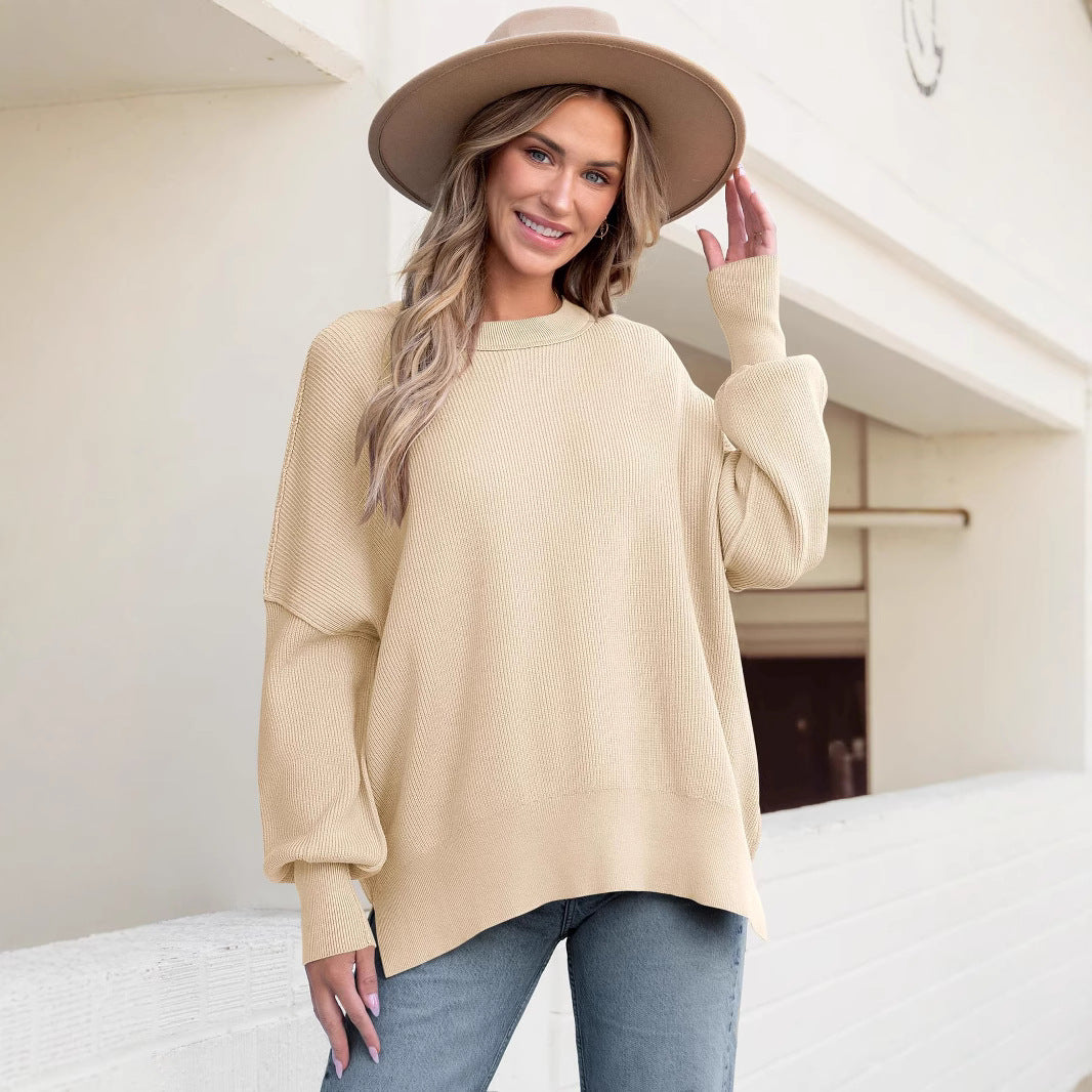 Womens Oversized Sweater - Black Soft Knit with Side Slits, Casual Long Sleeve 3
