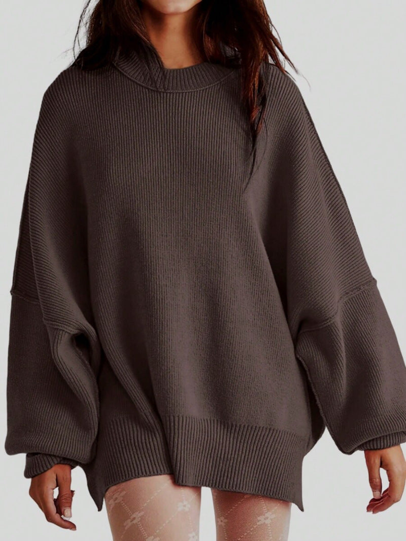 Womens Oversized Sweater - Black Soft Knit with Side Slits, Casual Long Sleeve 5