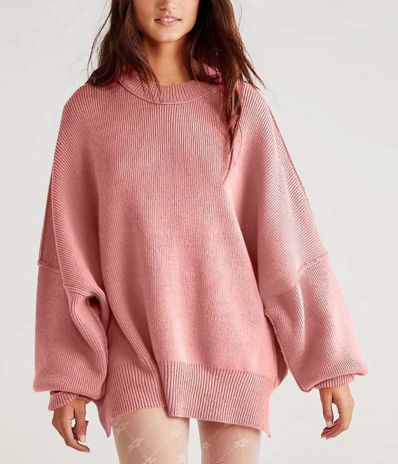 Womens Oversized Sweater - Black Soft Knit with Side Slits, Casual Long Sleeve 6