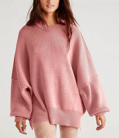 Womens Oversized Sweater - Black Soft Knit with Side Slits, Casual Long Sleeve 6