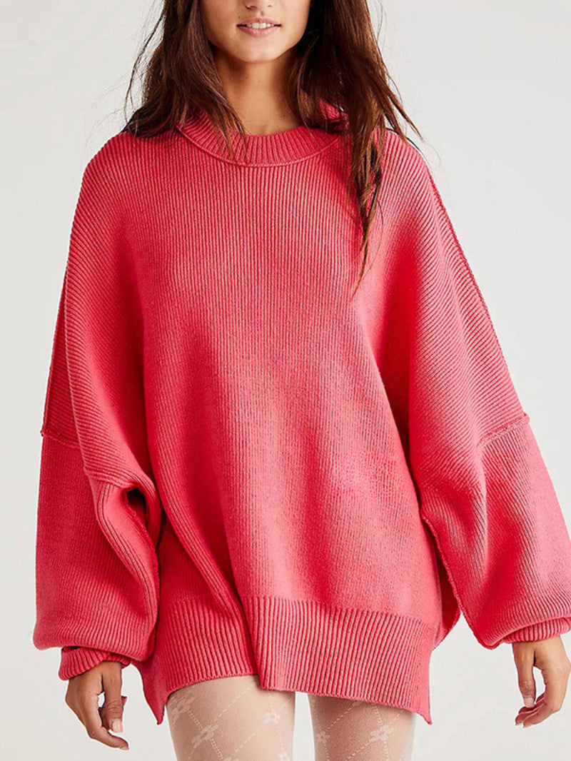 Womens Oversized Sweater - Black Soft Knit with Side Slits, Casual Long Sleeve 7