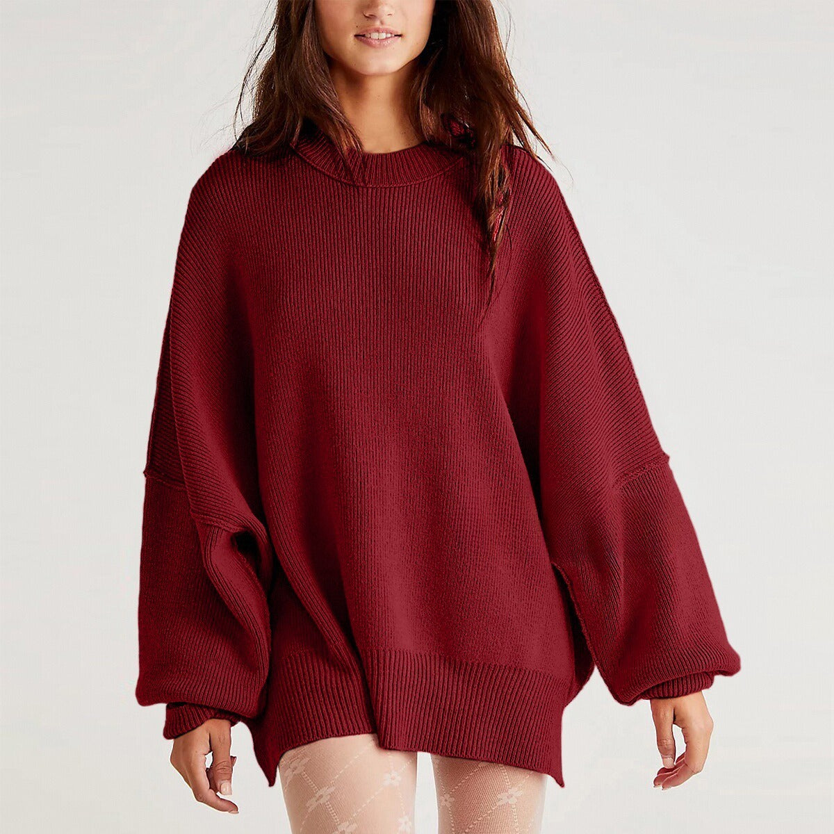 Womens Oversized Sweater - Black Soft Knit with Side Slits, Casual Long Sleeve 9