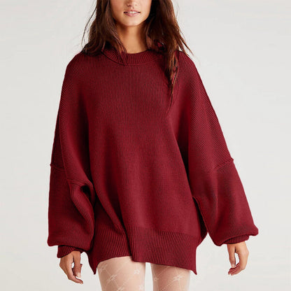 Womens Oversized Sweater - Black Soft Knit with Side Slits, Casual Long Sleeve 9