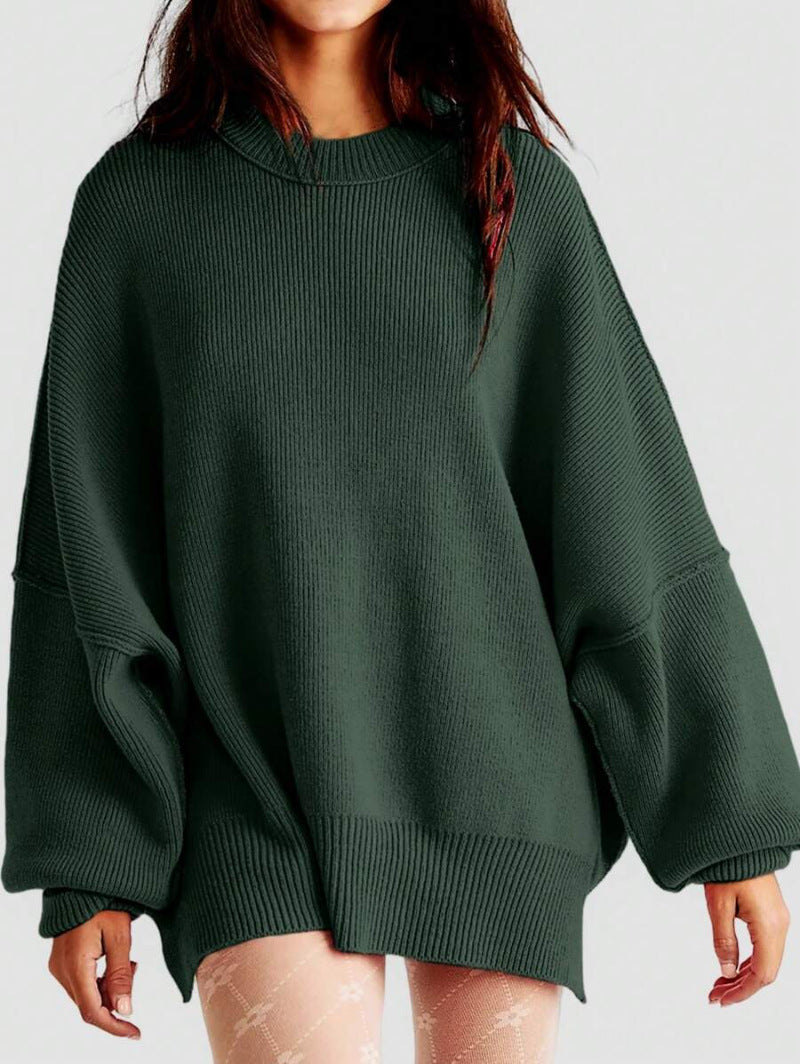 Womens Oversized Sweater - Black Soft Knit with Side Slits, Casual Long Sleeve 10