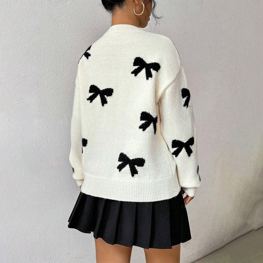 Womens Relaxed Fit Pullover Sweater with Bow Detail - Knitted Wool Blend 2